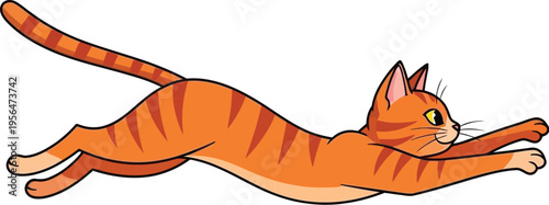 Orange tabby cat running with a playful expression