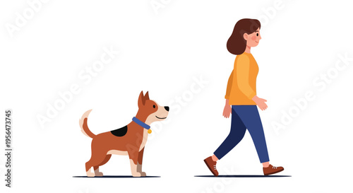 Woman and dog walking together, daily life scene