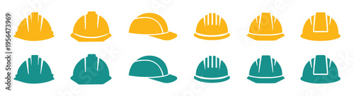 Construction Helmet Icons Set – Safety Helmet Signs and Symbols Vector,