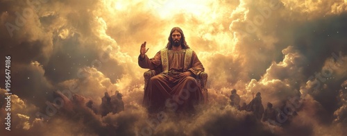 Wallpaper Mural Jesus sitting on the throne in heaven and welcoming his followers. Second coming of Jesus Christ. Biblical scene. Christian religion concept, bright optimistic background Torontodigital.ca