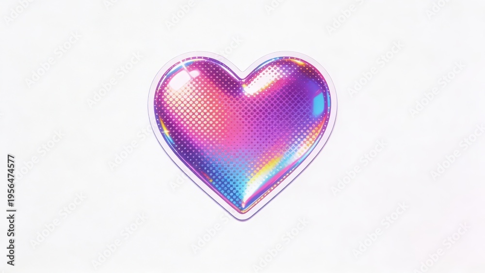 Obraz premium Vibrant holographic heart decal featuring a vintage halftone design on a light backdrop.