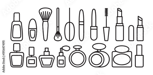 Beauty and cosmetic icon set. line art style makeup product for skincare or beauty