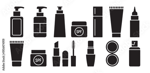 Beauty and cosmetic icon set. flat style product for skincare and makeup collection