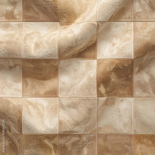 Abstract mosaic of marble-like squares in tan and brown tones