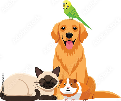 Cute Pet Animals Together With A Budgie Bird