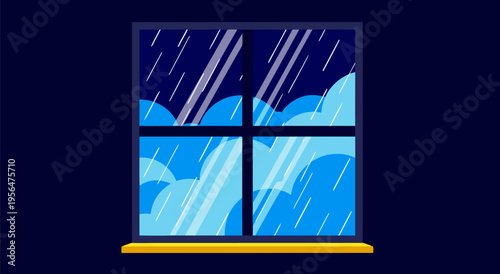 Vector illustration of a rainy window with clouds, a cozy and atmospheric scene to bring the mood of a stormy night into your digital projects