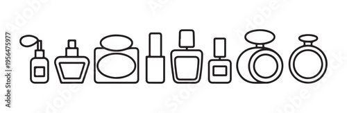 Perfume bottles line icon set for fragrance and aroma products outline vector illustration