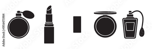 Beauty products and cosmetics solid glyph icon set, makeup accessories vector illustration