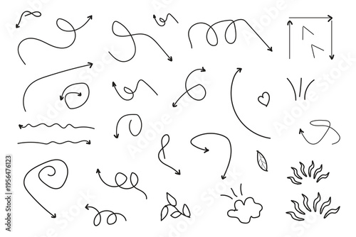 Collection of hand drawn swirling lines and shapes