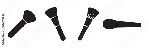 Cosmetic brushes vector set beauty salon makeup accessories for face blush and powder