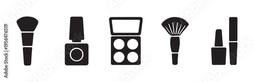 Makeup tools vector set with brushes nail polish and eyeshadow palette for beauty