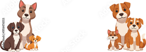 Delightful Cartoon Dog Families with Adorable Puppies