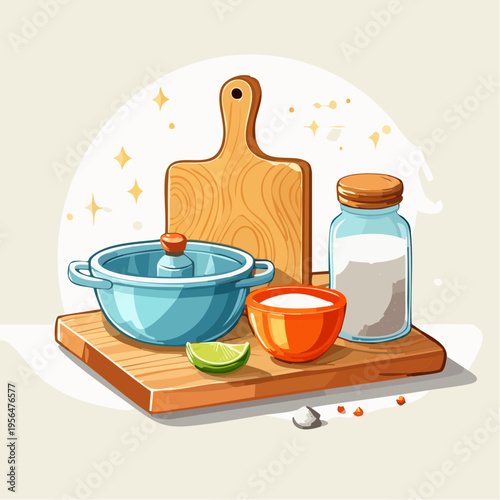 Minimalistische Küchenaccessoires mit Holz und Keramik