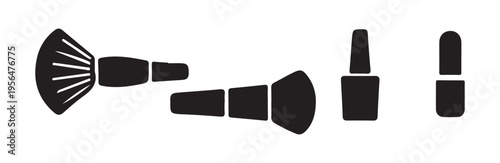 Cosmetic brush and nail polish silhouettes isolated on white background for beauty branding