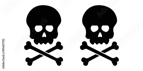Set of Black Death, danger or poison fill icons. Crossbones Skull Human shapes. Satanic imagery. Horror icons.