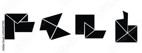 Set of Black Cardboard Boxes in Various Sizes and Positions, Open and Closed, Isolated on White Background – Minimal Packaging Illustration