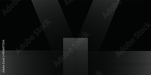Black background with shiny diagonal lines wallpaper, Black and grey metallic abstract tech geometric linear background. vector