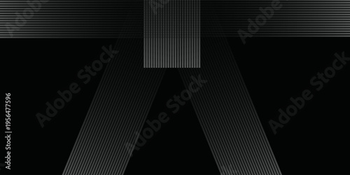 Black background with shiny diagonal lines wallpaper, Black and grey metallic abstract tech geometric linear background. vector