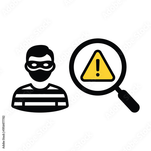 Criminal suspect under surveillance with warning sign