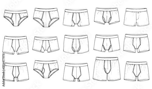 Mens underwear sketch set briefs boxers boxer briefs vector illustration