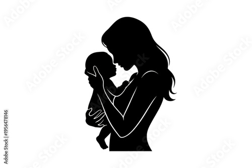Mother and Child Silhouette: A tender silhouette captures the bond between a mother and her child. This touching illustration encapsulates the love, care, and serenity that defines motherhood. 