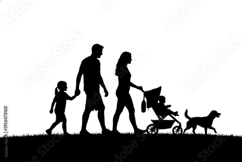 Family stroll in Silhouette: A heartwarming silhouette captures a family's leisurely walk, the essence of togetherness showcased as they stroll across the horizon.