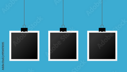 Hanged three polaroid photograph frames svg cut file. Isolated vector illustration.