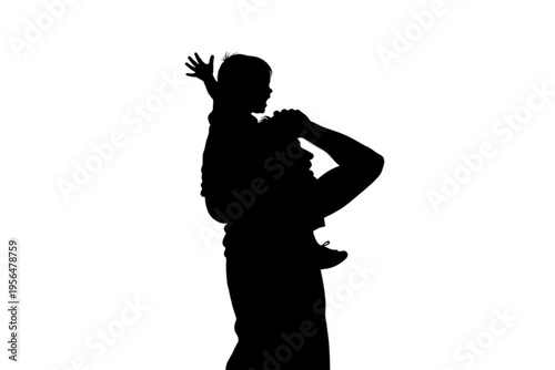 Silhouette of a Father and Child: A loving father carries a child on his shoulders, their silhouettes creating a touching moment of connection and joy.