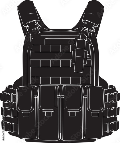 Bulletproof vest or tactical armor jacket vector illustration line art design element