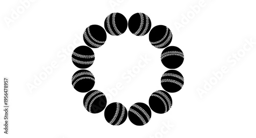 Circular Black Cricket Ball Icon Collection with Seam Detail Vector Design for Sports Graphics