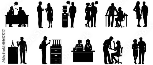 Creative Title: Professional Workspace Networking and Modern Office Relationship Silhouettes