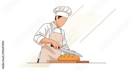 Illustration of a baker slicing bread, emphasizing the culinary craftsmanship and simple