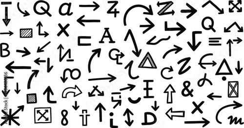 Handwritten arrows and letters illustration