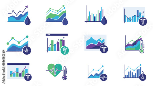 Medical data analytics charts for healthcare statistics reports digital health dashboard and clinical growth infographics