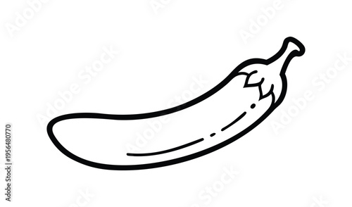 Simple black and white line drawing of a long eggplant