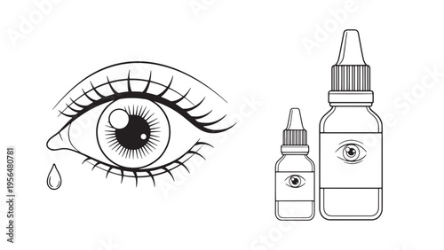 Eye Care with Drops Bottle, Vision Treatment and Ophthalmic Medication Illustration