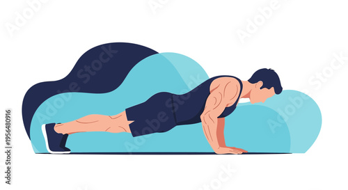 Illustration of a man performing a push-up exercise for fitness and strength training