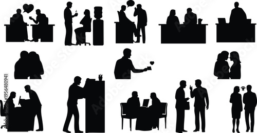 Creative Title: Professional Workspace Networking and Modern Office Relationship Silhouettes