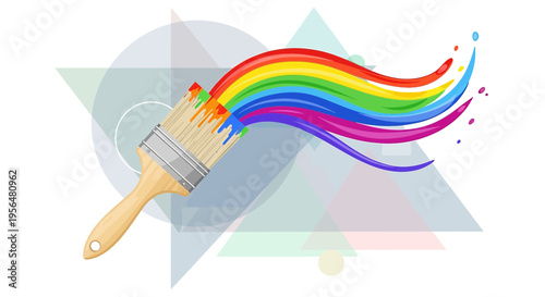 Illustration of a paintbrush flowing rainbow colors, expressing creativity and imagination