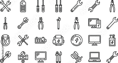 Collection of various tools and computer icons