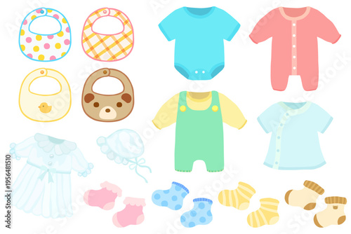 赤ちゃんの衣類のイラストセット ベクター素材