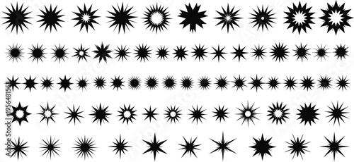 Collection of various black starburst shapes and patterns