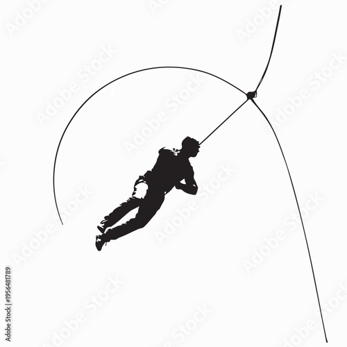 Adventure Sport Bungee Jumping Action Silhouette Isolated On White
