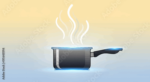 Illustration of a steaming saucepan on a gradient background evoking cooking preparation