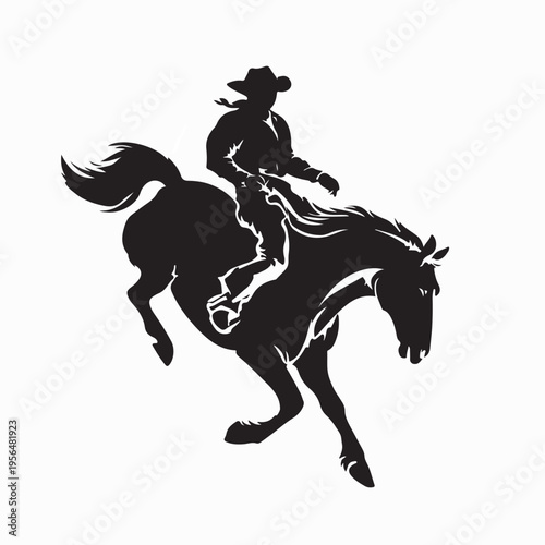 Cowboy Riding Bucking Horse Silhouette Vector For Rodeo Logo Design
