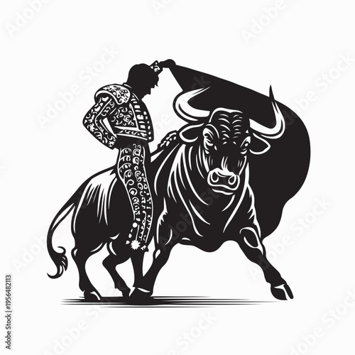 Traditional Spanish Bullfighter Silhouette Wearing Traje De Luces Costume Vector