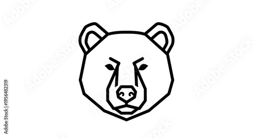 Minimalist line art drawing of a bear's head with geometric features on a white background.