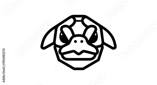 Black and white line art illustration of a stylized turtle head with a determined expression, facing forward.