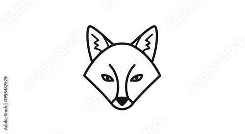 A simple black and white line art illustration of a fox's head, facing forward with pointed ears and a symmetrical design.