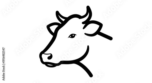 A simple black and white line art drawing of a cow's head with horns, facing left, against a plain background.